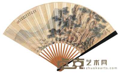 陈启湖 1934年作 松林幽居图 成扇 18.5×50cm